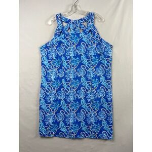 Lulu-B Dress Women 1X Blue Excellent Coral Nautical Rope Cutout Neck Shift 4501